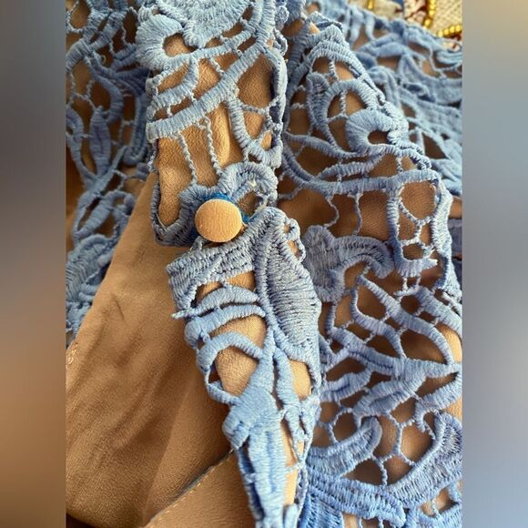 The Jetset Diaries Mini Dress Womens Sz Small Blue Halter Neck Lace Embroidered - Picture 10 of 14